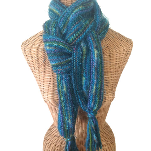 Hand Knit Scarf Teal FUSION - Buttermilk Cottage