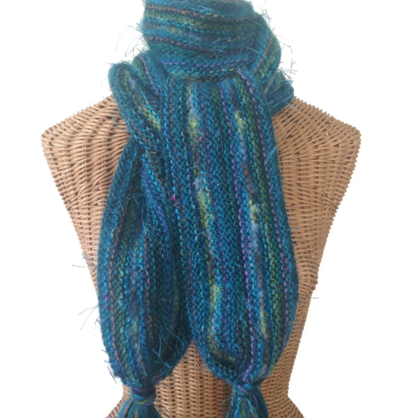 Hand Knit Scarf Teal FUSION - Buttermilk Cottage