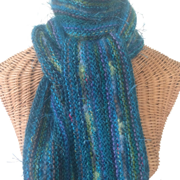 Hand Knit Scarf Teal FUSION - Buttermilk Cottage