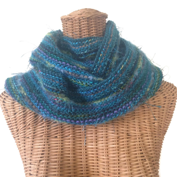 Hand Knit Scarf Teal FUSION - Buttermilk Cottage