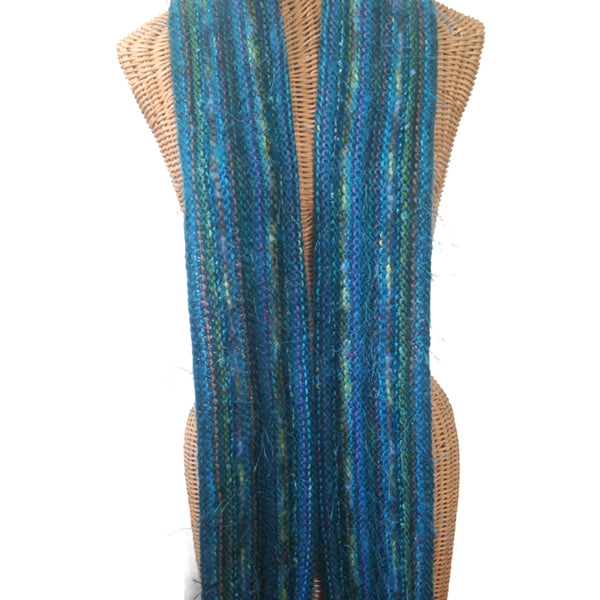 Hand Knit Scarf Teal FUSION - Buttermilk Cottage
