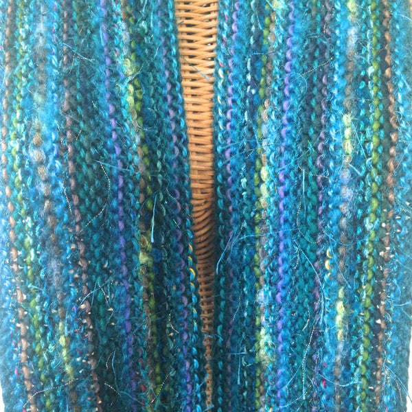 Hand Knit Scarf Teal FUSION - Buttermilk Cottage