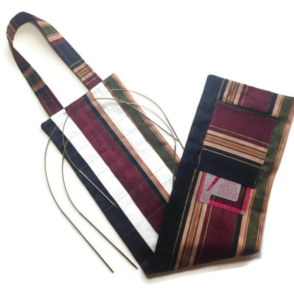 Hanging Circular Needle Organizer Burgundy, Navy, Olive Stripe - Buttermilk Cottage