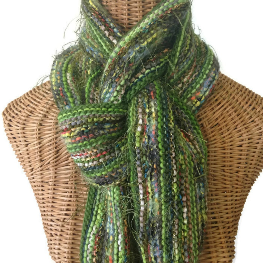 Hand Knit Scarf Green FUSION