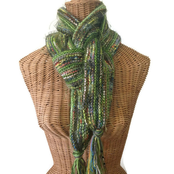 Hand Knit Scarf Green FUSION