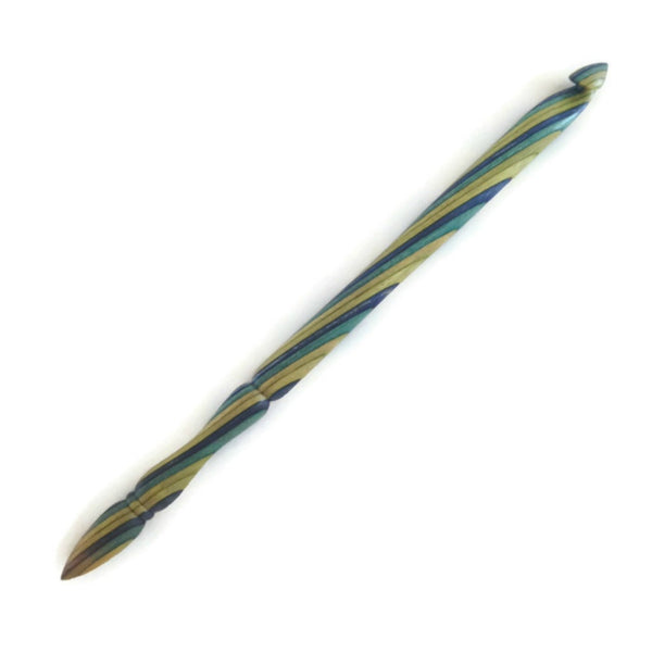 Tools Hand Made Wood Crochet Hook Blue Green
