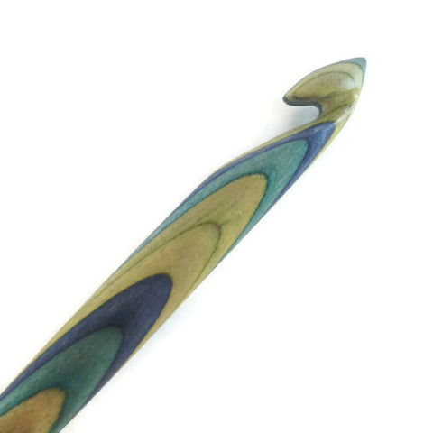 Tools Hand Made Wood Crochet Hook Blue Green