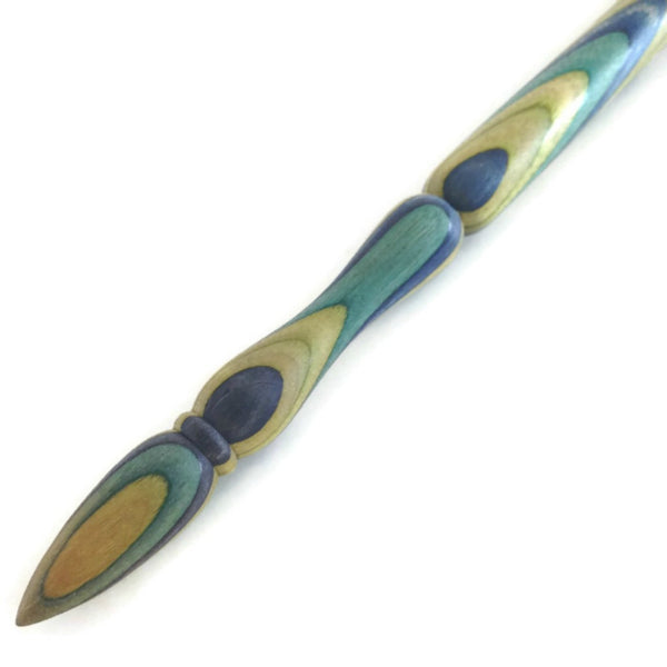 Tools Hand Made Wood Crochet Hook Blue Green