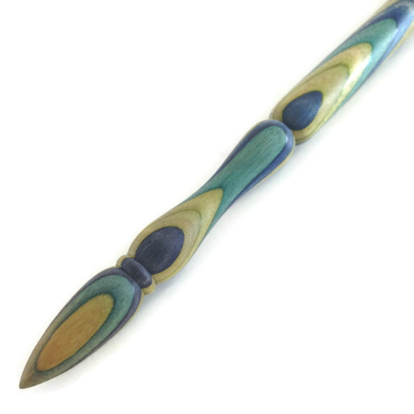Tools Hand Made Wood Crochet Hook Blue Green