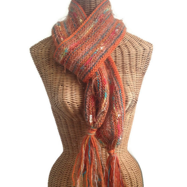 Hand Knit Scarf Orange FUSION