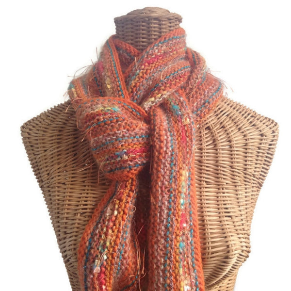 Hand Knit Scarf Orange FUSION