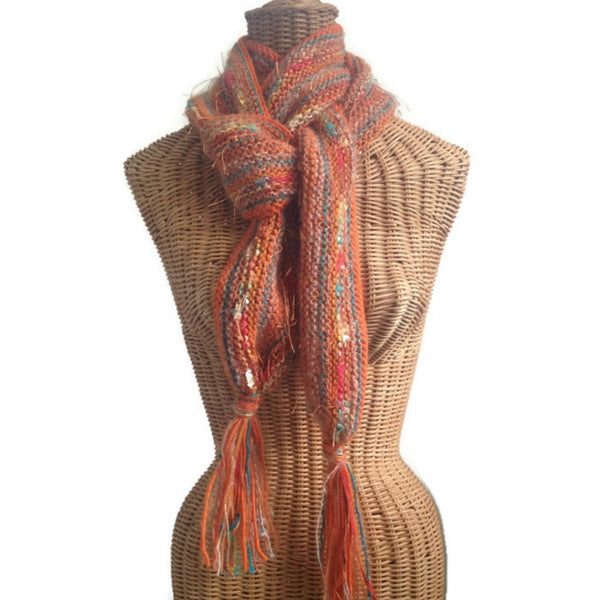Hand Knit Scarf Orange FUSION