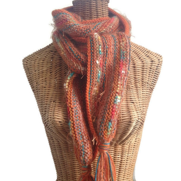 Hand Knit Scarf Orange FUSION