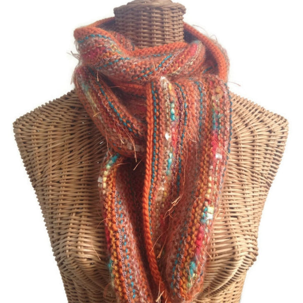 Hand Knit Scarf Orange FUSION