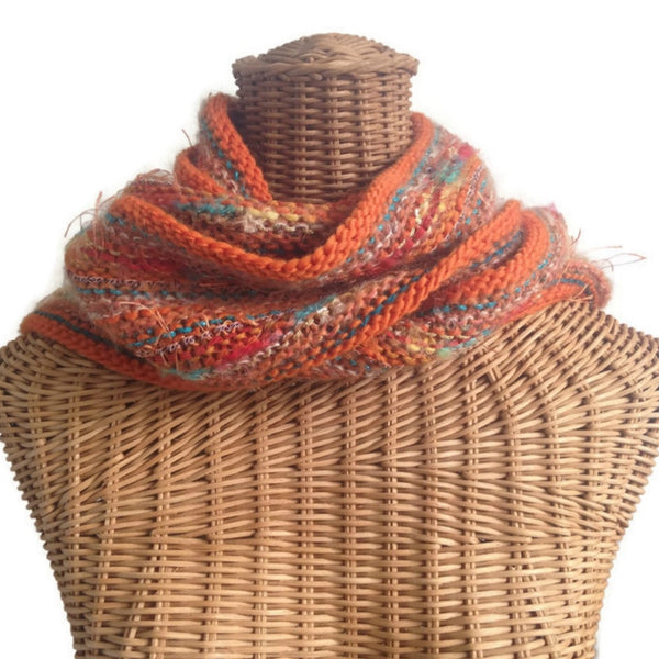 Hand Knit Scarf Orange FUSION