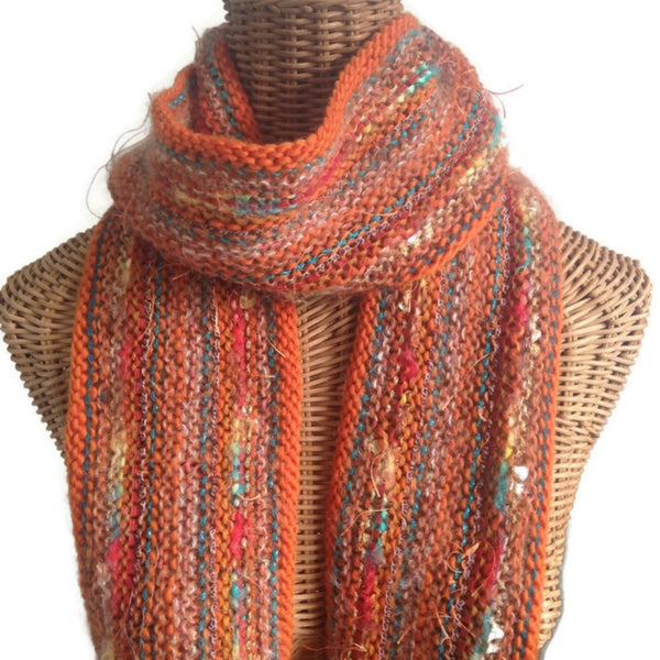 Hand Knit Scarf Orange FUSION
