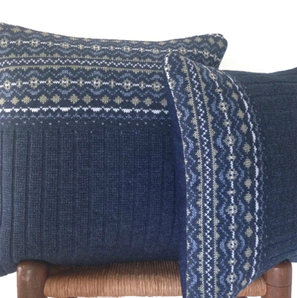 Sweater Pillow Set Indigo Blue Fair Isle