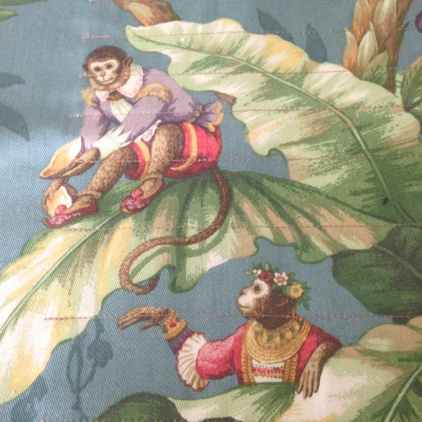 15 Pocket Straight Needle Roll Up Case Teal Blue Monkey Motif