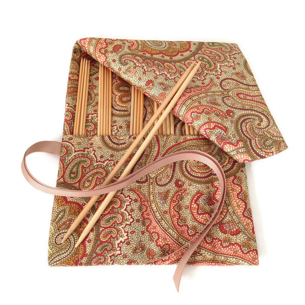 Double Point Needle Six OR Twelve Pocket Roll Up Brown Paisley
