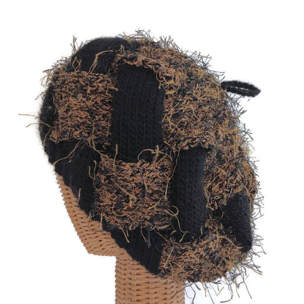 Entrelac Hat Black & Brown