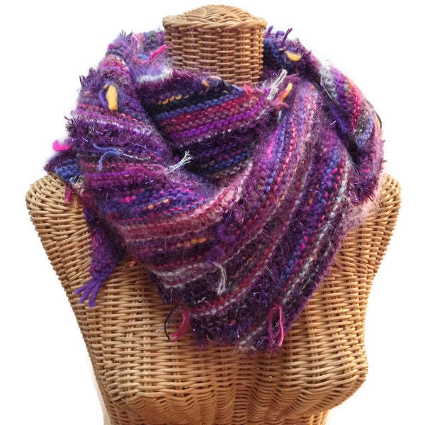 Triangular Scarf Wool Asymmetrical FUSION Purple