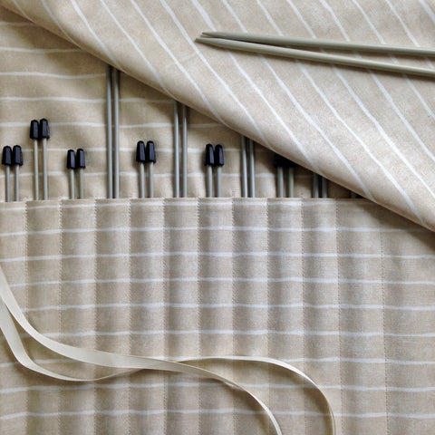 15 Pocket Straight  Needle Roll Up Case Beige Stripe