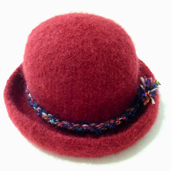 Bowler Style Felted Hat Red Wool