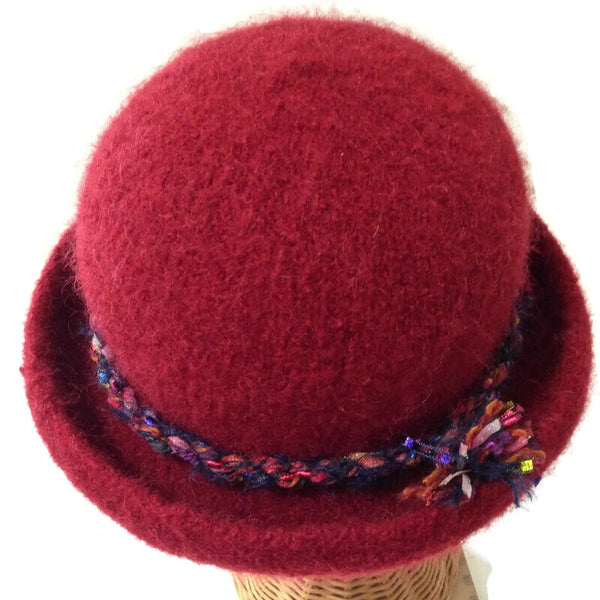 Bowler Style Felted Hat Red Wool