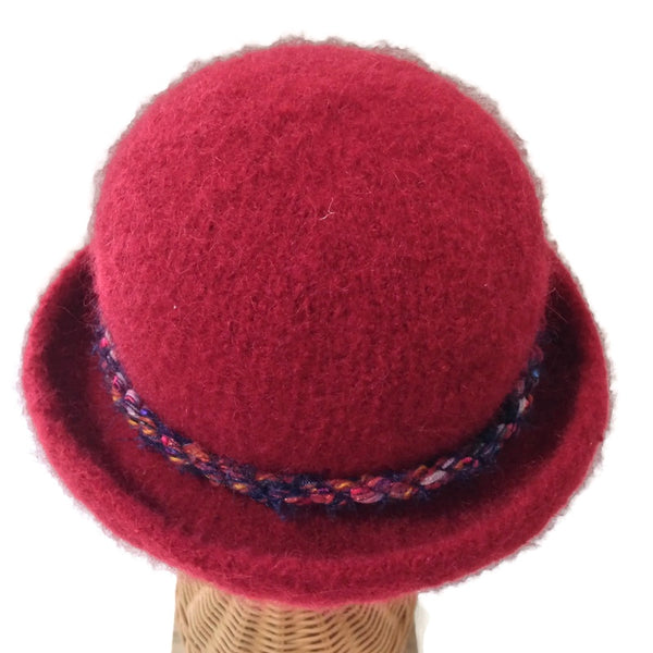 Bowler Style Felted Hat Red Wool