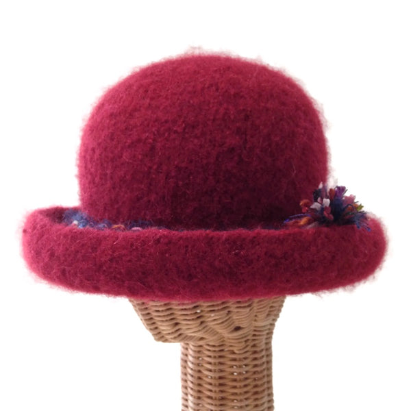 Bowler Style Felted Hat Red Wool