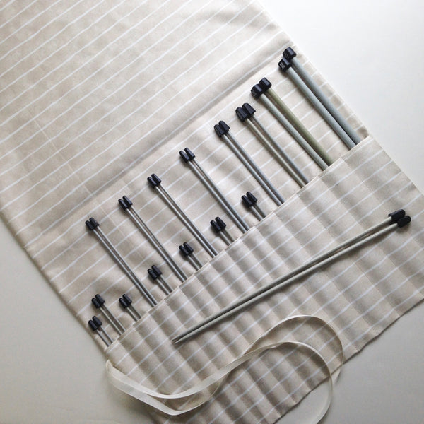 15 Pocket Straight  Needle Roll Up Case Beige Stripe