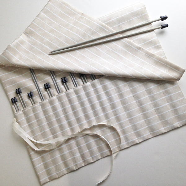 15 Pocket Straight  Needle Roll Up Case Beige Stripe