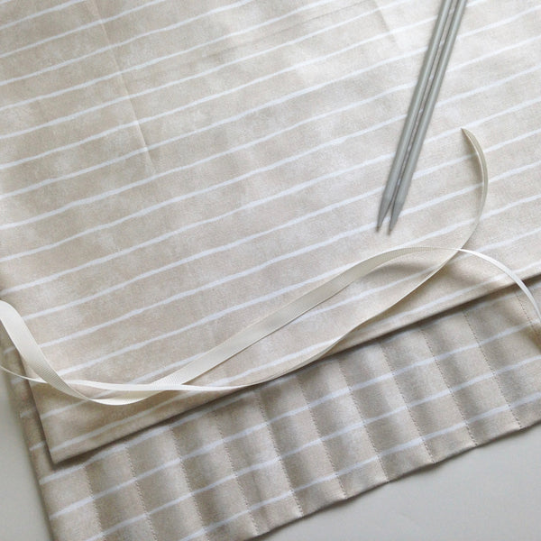 15 Pocket Straight  Needle Roll Up Case Beige Stripe