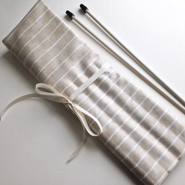 15 Pocket Straight  Needle Roll Up Case Beige Stripe