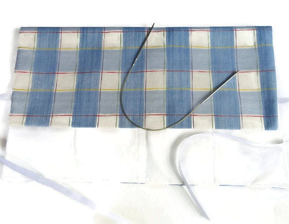 Circular Needle Case Blue/White Plaid