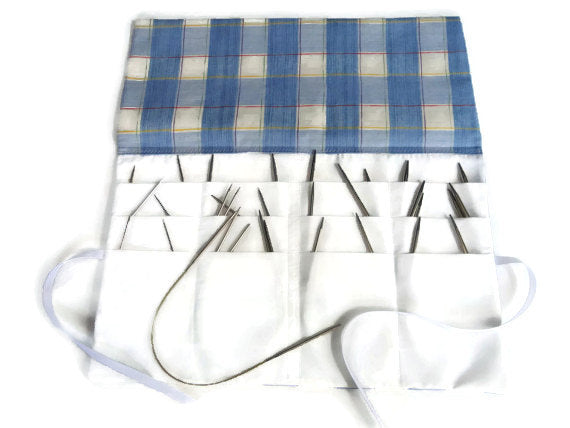 Circular Needle Case Blue/White Plaid