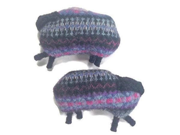 Felted Sheep Hand Warmers Violet and Black Fair Isle