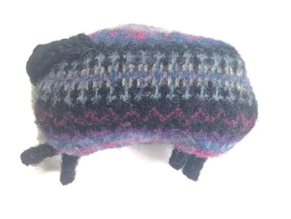 Felted Sheep Hand Warmers Violet and Black Fair Isle