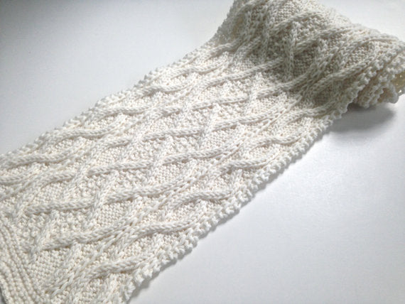 Cabled Scarf  Cotton Wool Blend Creamy White - Buttermilk Cottage