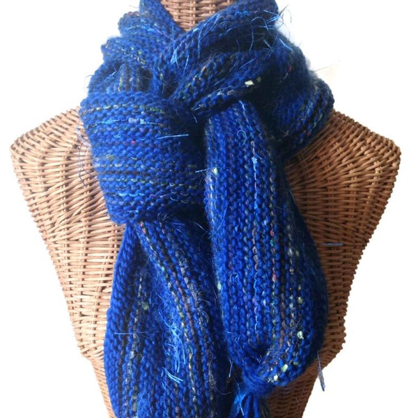 Hand Knit Scarf Bright Blue FUSION