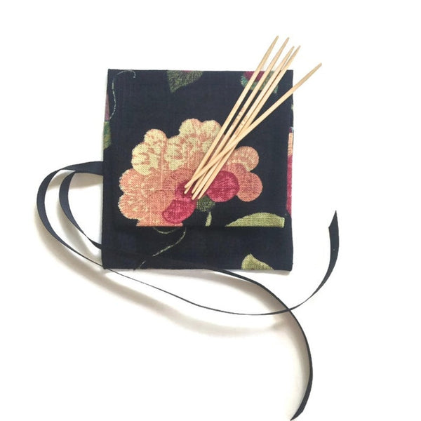 Sock Knitter's Needle Set Black Floral Fabric - Buttermilk Cottage