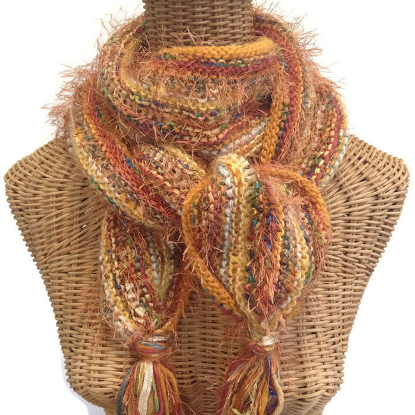 Hand Knit Scarf Gold FUSION - Buttermilk Cottage