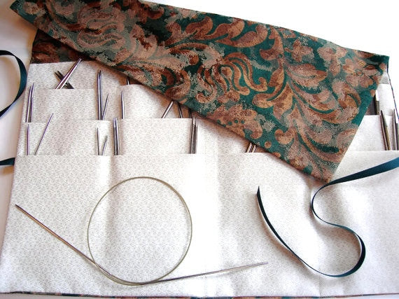 Circular Needle Case Brown & Green Floral - Buttermilk Cottage
