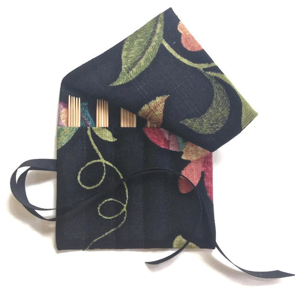 Sock Knitter's Needle Set Linen Black Floral - Buttermilk Cottage