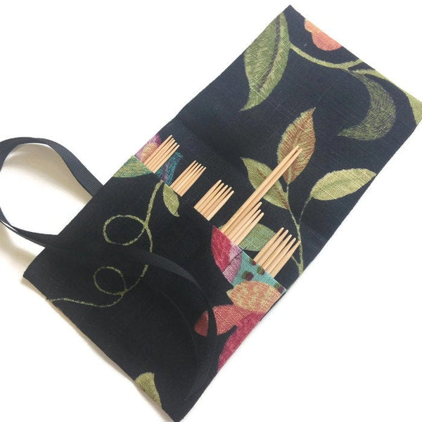 Sock Knitter's Needle Set Black Floral Fabric - Buttermilk Cottage