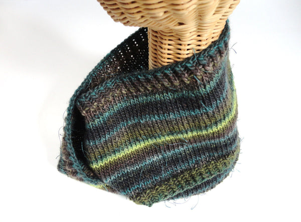 Infinity Striped Scarf Wool Olive Brown Teal Lime - Buttermilk Cottage