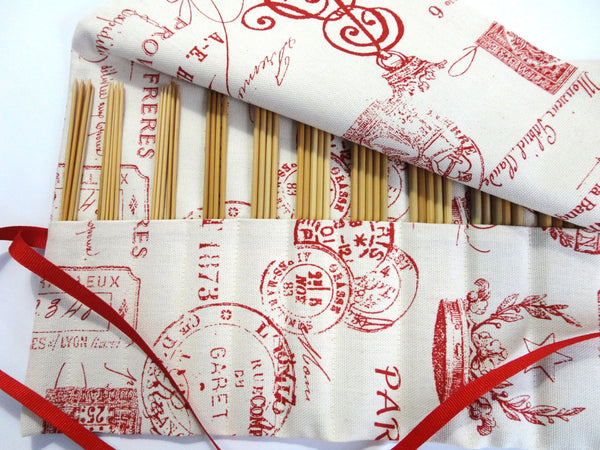 Double Point Needle Roll Up 12 Pockets Red French Icon Fabric - Buttermilk Cottage