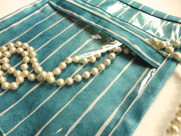 Accessory Bag Green Teal Stripe - Buttermilk Cottage