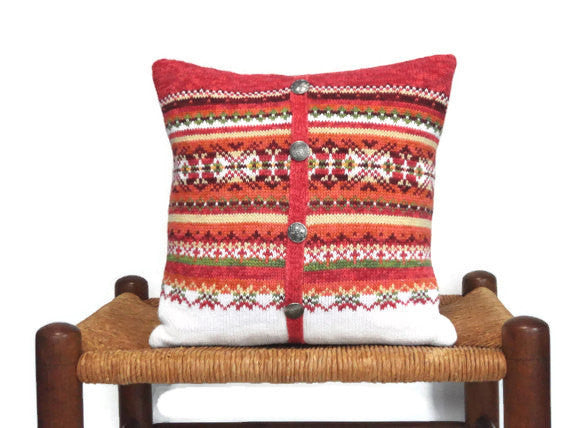 Sweater Pillow Set Rust Fair Isle - Buttermilk Cottage - 5