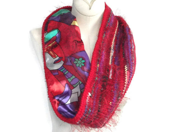 Reversible Cowl Abstract Print Red - Buttermilk Cottage